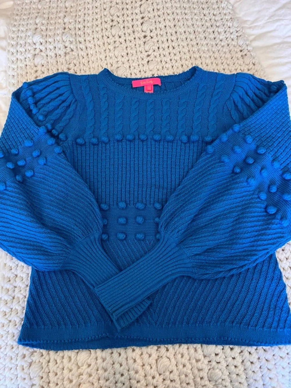 Lilly Pulitzer Blue Pom-Pom Cable Knit Sweater - Picture 4 of 8